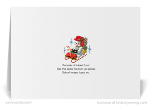 1950s Vintage Retro Christmas Holiday Card - Nostalgic Family Sledding Scene, "From the 5 of Us"