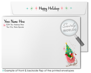 1950s Vintage Atomic Christmas Cards - Pink & Blue Ornament Bells with Starbursts on Powder Blue