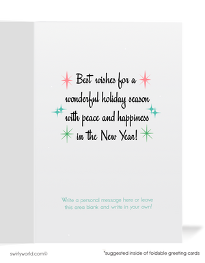 1950s Vintage Atomic Christmas Cards - Pink & Blue Ornament Bells with Starbursts on Powder Blue