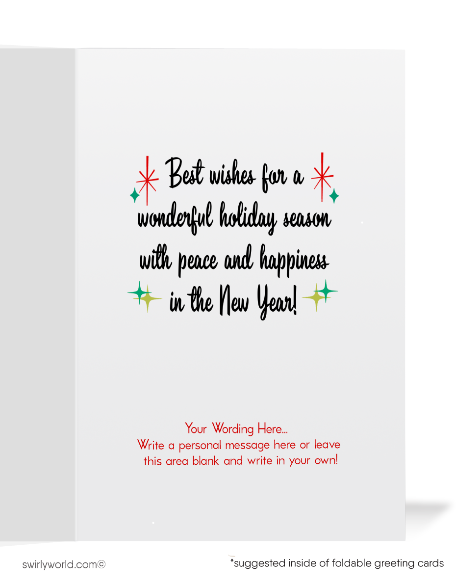 Vintage Mid-Century Christmas Card – 1960s Hand-Blown Ornaments with Atomic Starbursts, Customizable Holiday Greeting