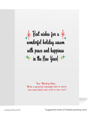 Vintage Mid-Century Christmas Card – 1960s Hand-Blown Ornaments with Atomic Starbursts, Customizable Holiday Greeting