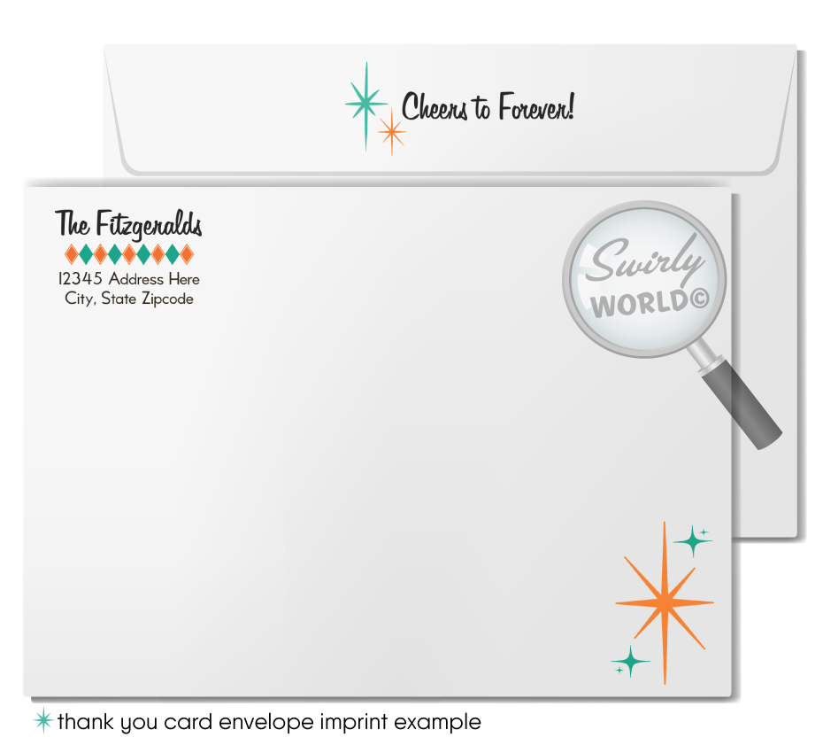 Mid-Century Engagement Party Invitations – "Madly in Love" Retro Atomic MCM Design