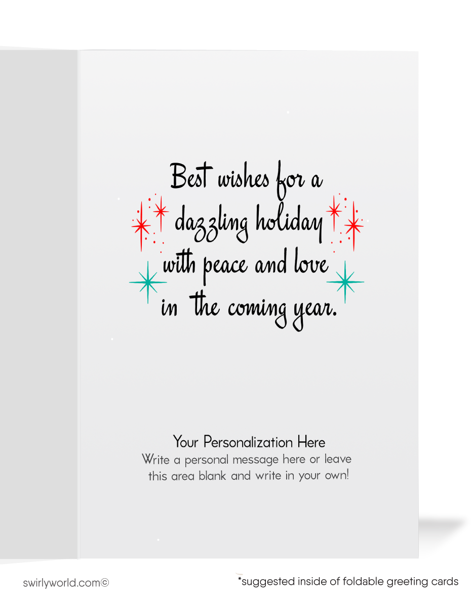 Retro-Modern Christmas Card - 1960s Chic Ms. Claus with Atomic Tree and Retro Ornaments