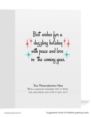 Retro-Modern Christmas Card - 1960s Chic Ms. Claus with Atomic Tree and Retro Ornaments