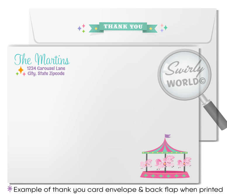 Vintage Pastel Carousel Carnival Merry-Go-Round Printed 1st Birthday Invites for Girls