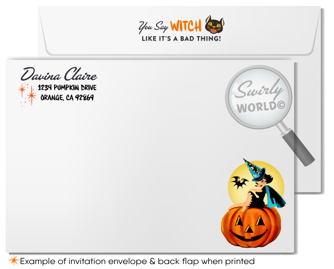 Vintage 1950s Retro Adult Pin-up Girl Bewitched Halloween Party Invitation Digital Download