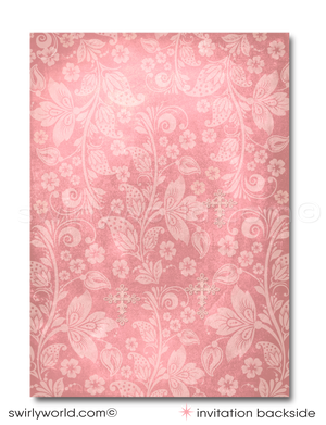 Vintage Baptism Invitations – Pink Lace Custom Baptism Photo Invites Set