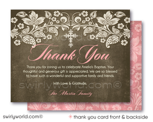 Vintage Baptism Invitations – Pink Lace Custom Baptism Photo Invites Set