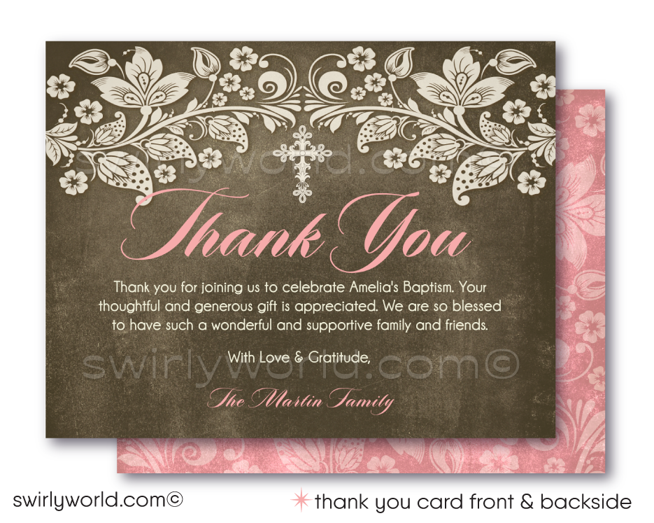 Vintage Pink Lace Baptism Invitation Set - Customizable for Communion or Confirmation, Digital Download with Photo Option