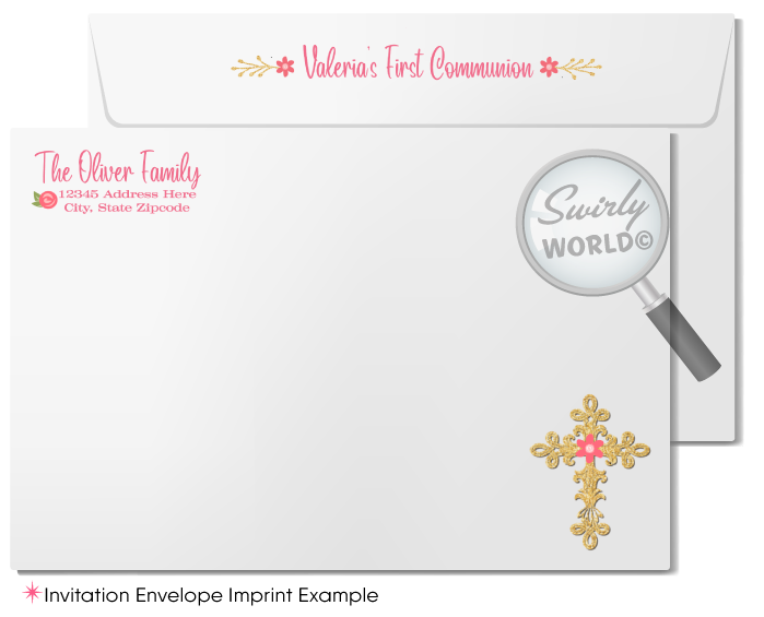 Shabby Chic Pink Printed Invitation Set for Sacraments - First Communion, Confirmation, Baptism