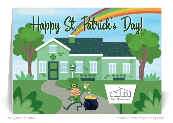 Celebrate St. Patrick’s Day with a festive Realtor greeting card! Customize with your logo & message to thank clients & prospects. A perfect real estate marketing tool!