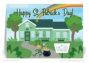 Celebrate St. Patrick’s Day with a festive Realtor greeting card! Customize with your logo & message to thank clients & prospects. A perfect real estate marketing tool!