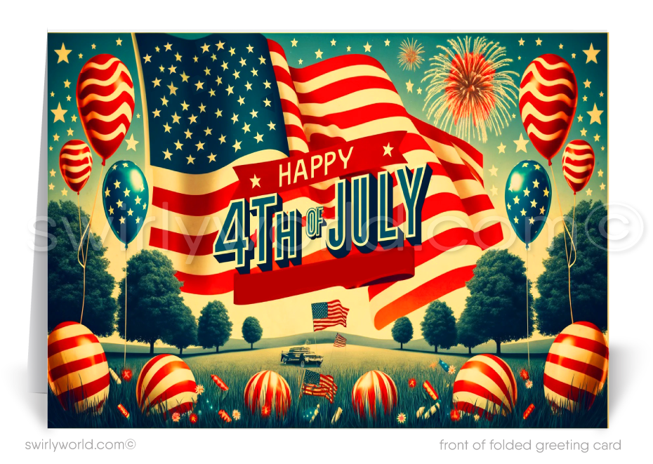 Patriotic Vintage American Flag Happy 4th of July Independence Day Cards for Business