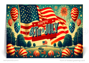 Patriotic Vintage American Flag Happy 4th of July Independence Day Cards for Business