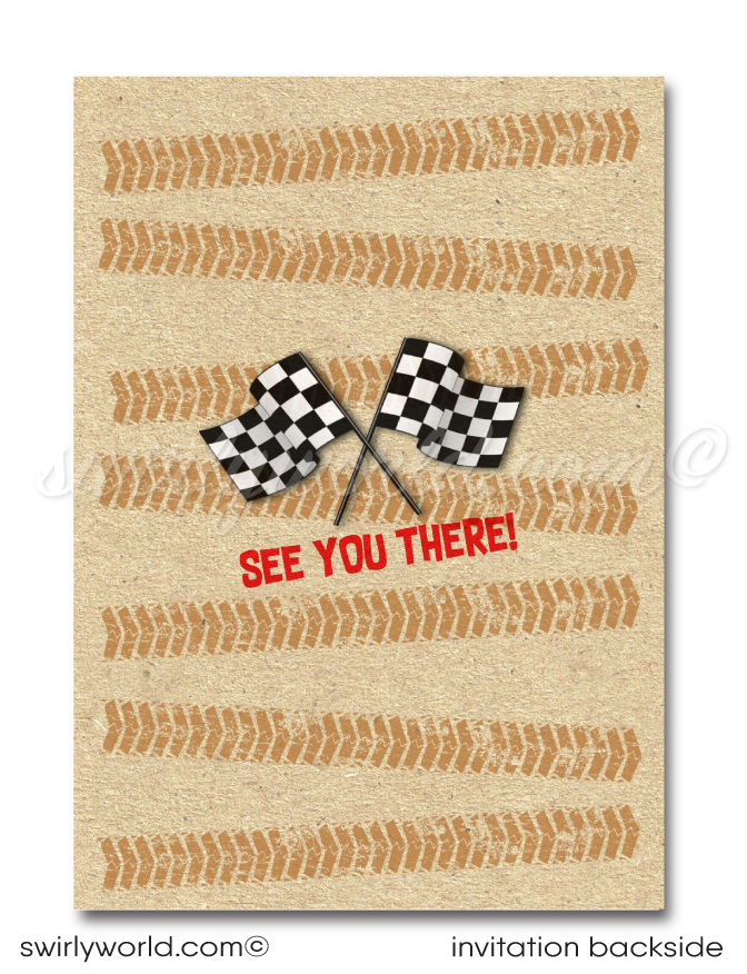 Rev up the fun with our Monster Truck Race Party Invitation Set! Featuring a red monster truck, skid tracks, and racing flags, this printed set includes invitations, thank you cards, and matching envelopes. Perfect for your little one's thrilling birthday bash. Get ready for a roaring good time!