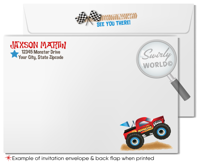 Red Monster Truck Dirt Racing Birthday Party for Boys Invitation Digital Download