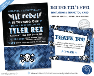 Lil' Rebel Rocker Punk Rock 1st Birthday Party Invitation Digital Design Download