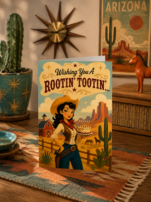 Rootin’ Tootin’ Cowgirl Western Retro Birthday Card