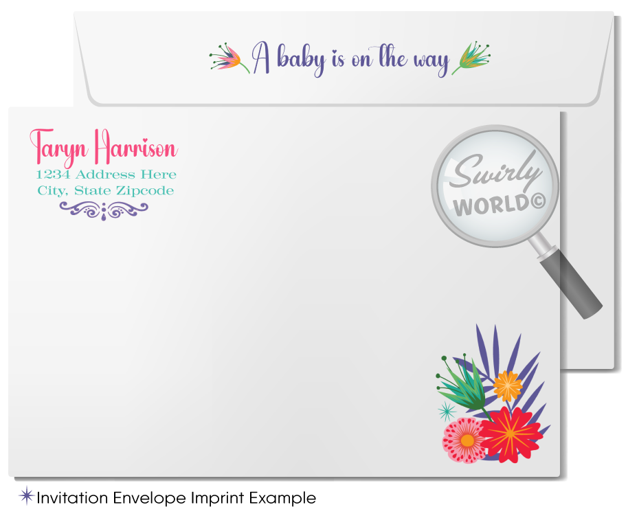 Vintage Botanical Floral Retro Baby Shower Invitation Set Digital Download