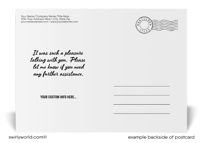 Sales Marketing Enjoyed Meeting With You Printed Postcards for Clients and Customers