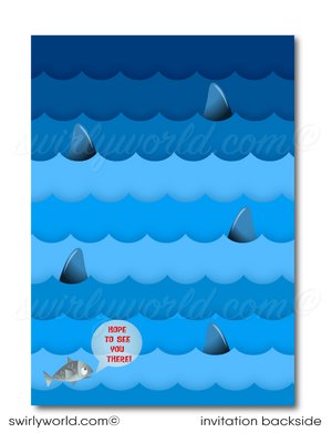 Shark tank infested pool party design for boys swimming birthday invitation digital download