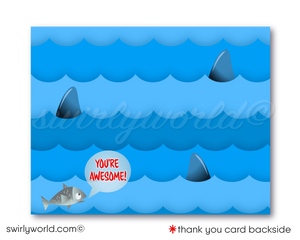 Shark tank infested pool party design for boys swimming birthday invitation digital download