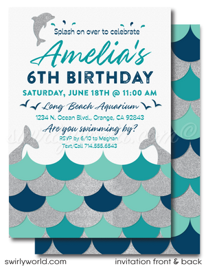 Dive into the wonders of the ocean with our "Under the Sea" Dolphin Swim Party Birthday Invitation Set! 🐬🌊 Featuring beautiful aqua blue, silver, and navy hues, this nautical-themed set includes invitations, thank you cards, and matching envelopes. Perfect for a dolphin-themed birthday celebration at the pool or aquarium!
