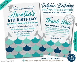 This sea-faring design sets the perfect scene for a dolphin-themed birthday celebration, with charming nautical motifs that evoke the spirit of ocean exploration. Whether you're planning a splashy affair at the swimming pool or a visit to the aquarium, this digital download provides all you need to make your event a splash hit.