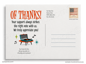 Postcard with colorful design and text on a white background
