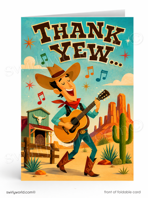 Thank Yew Retro Singing Cowboy Business Thank You Flat Panel Greeting