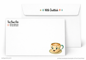 Thanks a Latte! Mid-Century Modern Coffee Thank You | Client Appreciation Flat Cards
