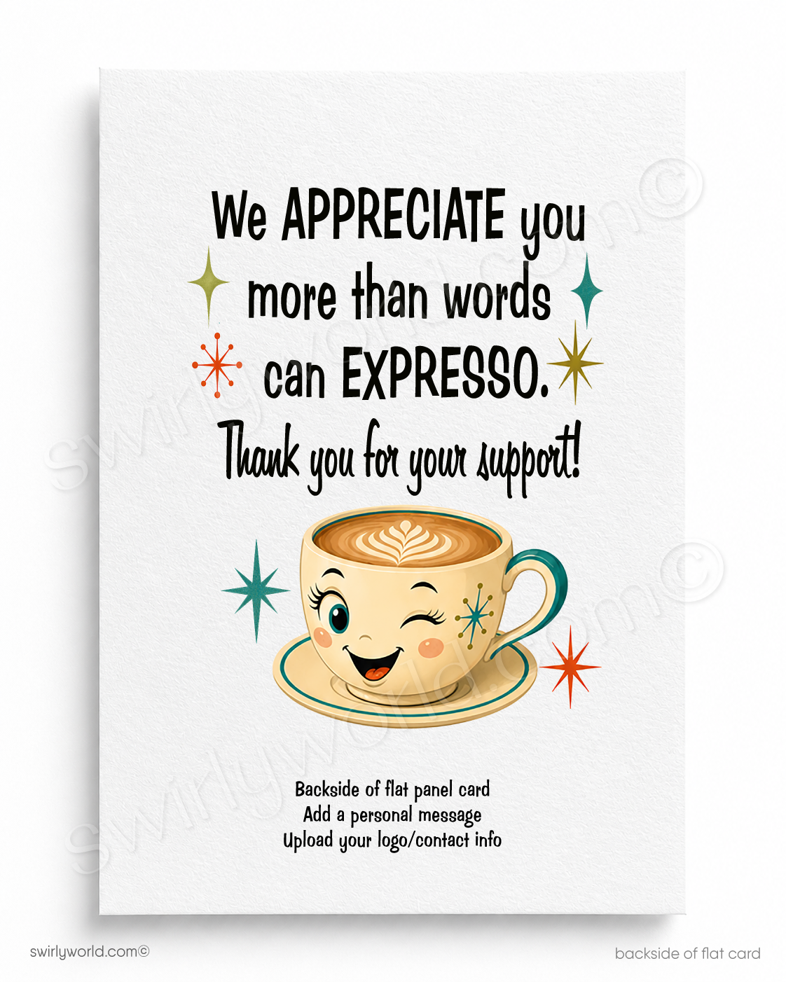 Thanks a Latte! Mid-Century Modern Coffee Thank You | Client Appreciation Flat Cards