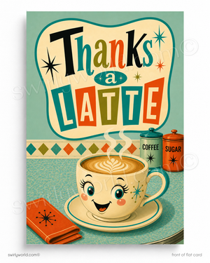 Thanks a Latte! Mid-Century Modern Coffee Thank You | Client Appreciation Flat Cards