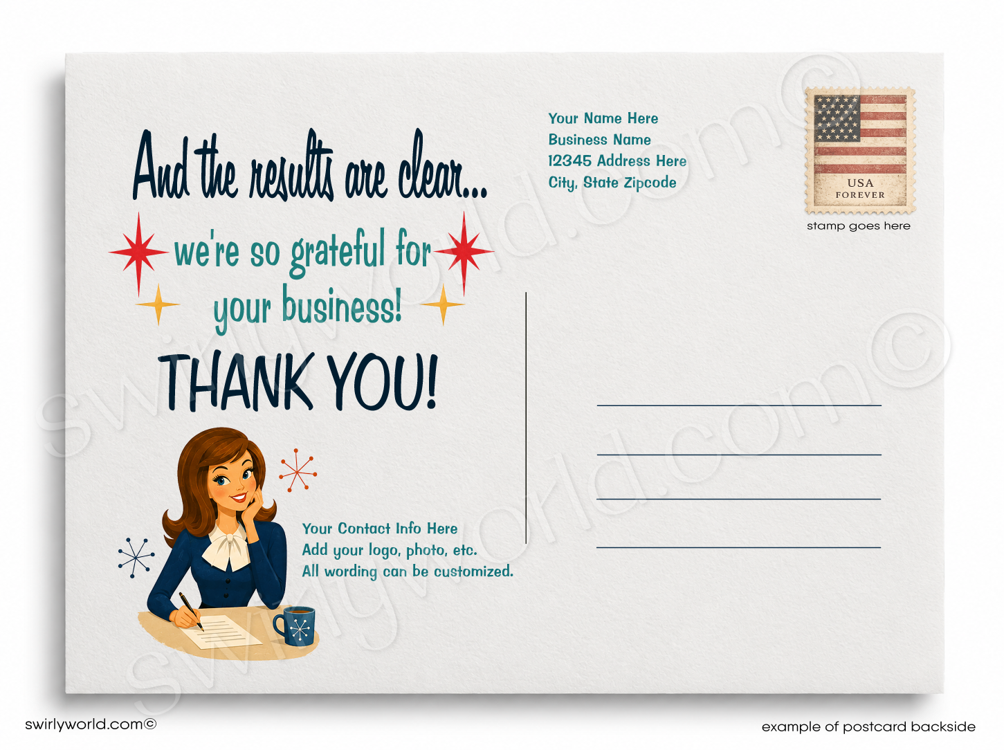 Vintage-style illustration of a woman holding a newspaper with 'The Reports Are In!' text.