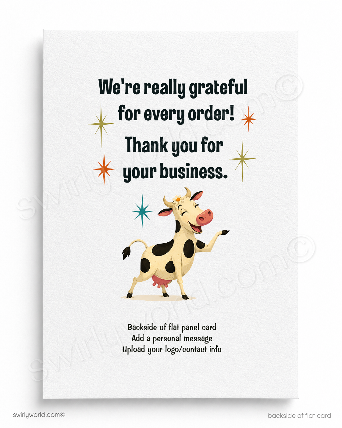 A retro-style illustrated card or print with the text 'THIS IS NO BULL' above a cartoon cow standing in a farm scene with a barn, fence, trees, and sky. The artwork is presented on a white background with small watermark text along the bottom.