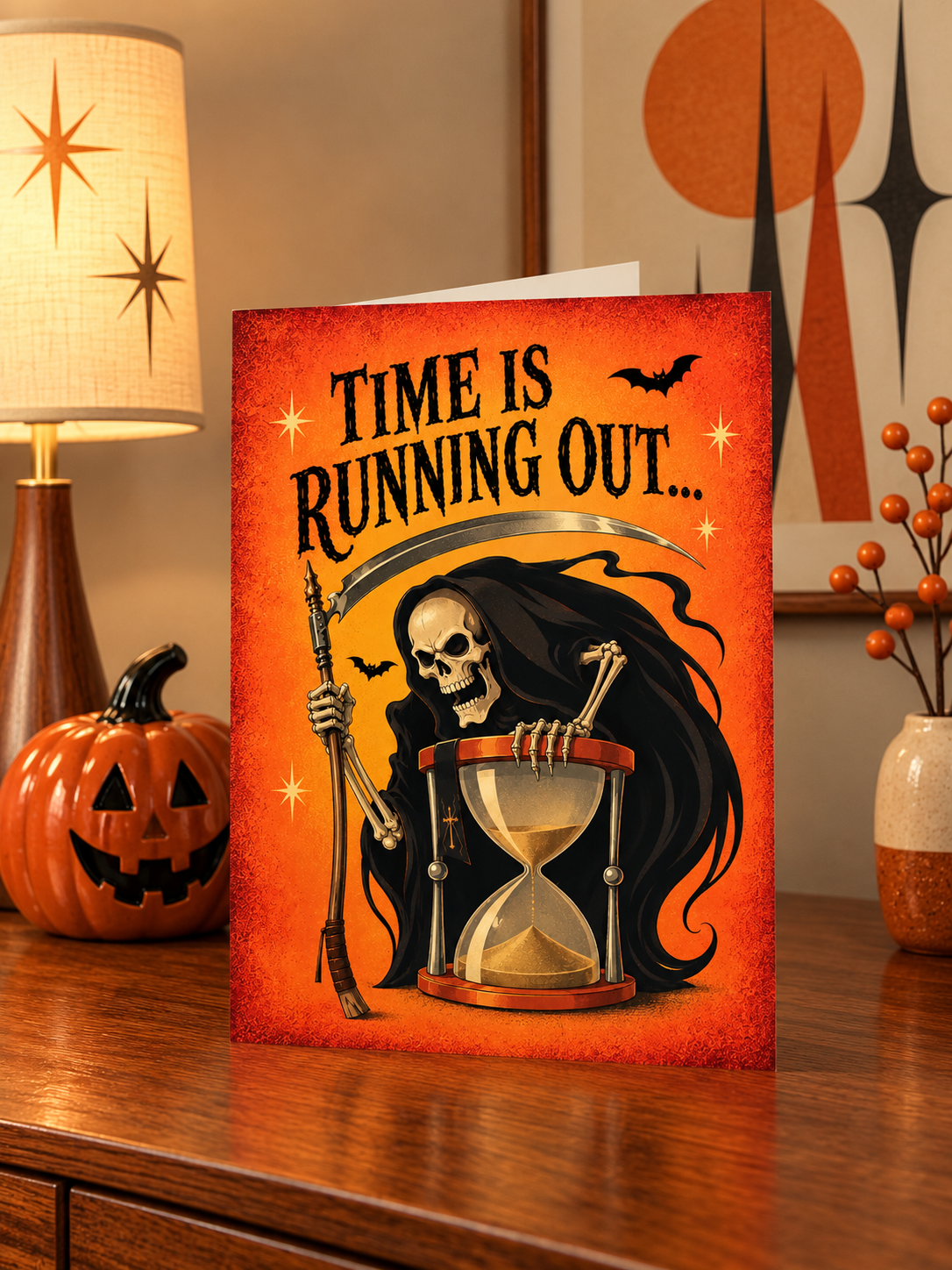 Time Is Running Out Funny Grim Reaper Halloween Card