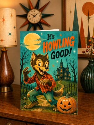 It’s Howling Good Funny Werewolf Retro Halloween Card