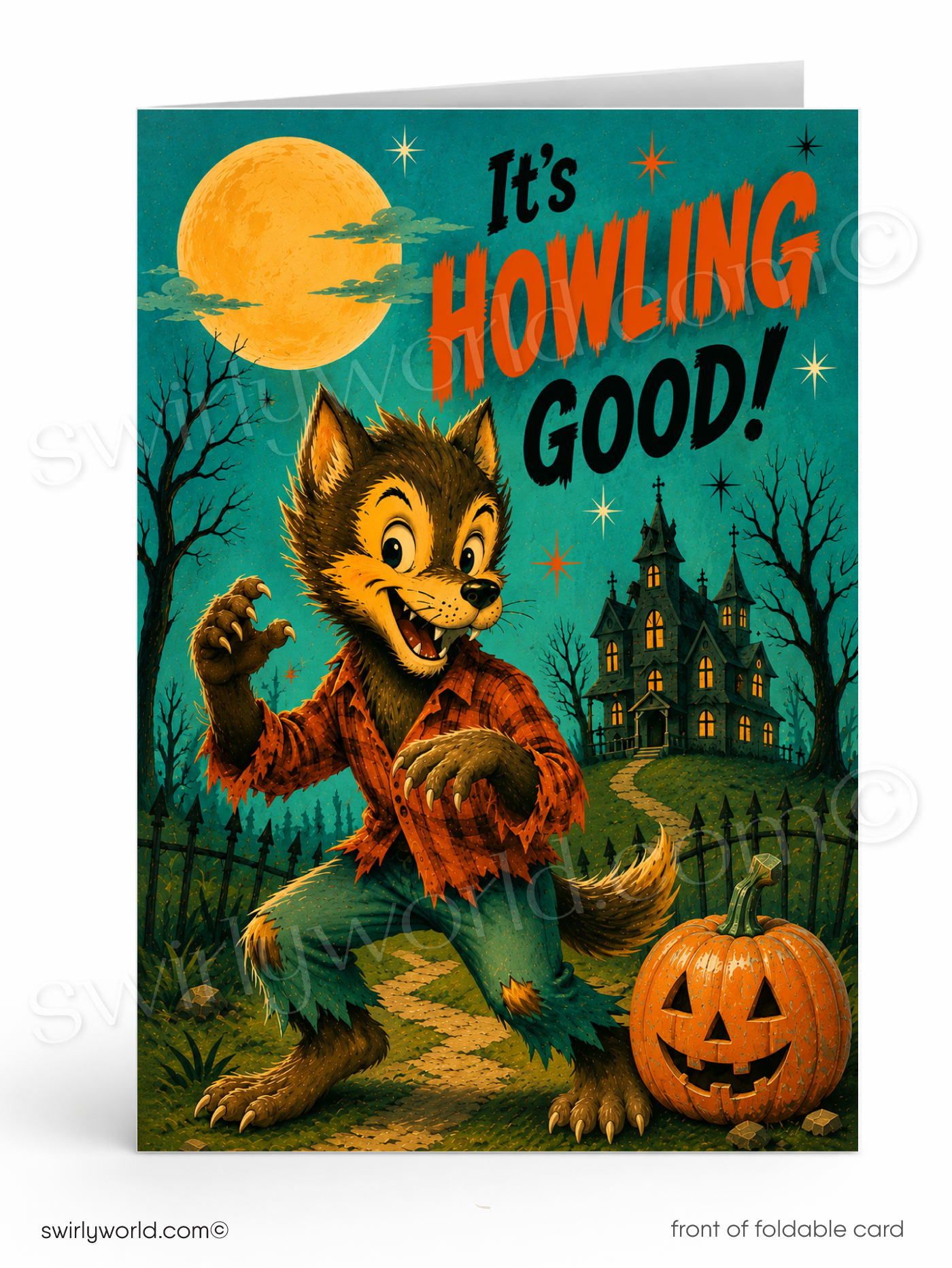 It’s Howling Good Funny Werewolf Retro Halloween Card