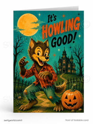 It’s Howling Good Funny Werewolf Retro Halloween Card