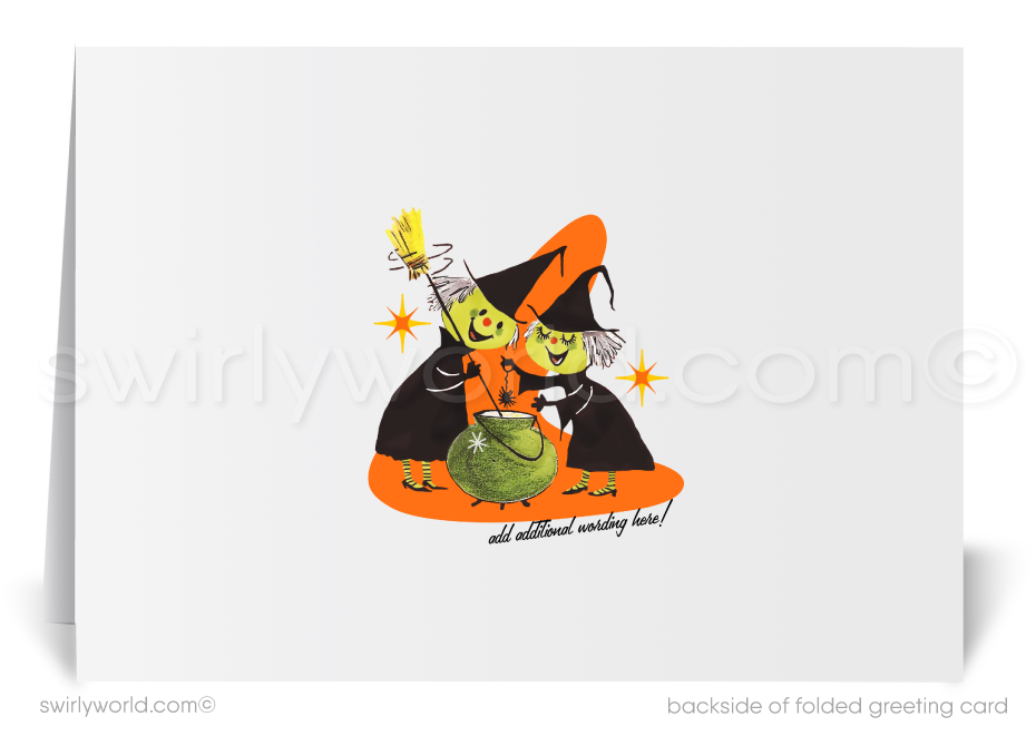 1940s-1950s Retro Vintage Mid-Century Pumpkin Bat "Happy Halloween" Greetings Cards