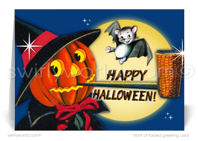 1940s-1950s Retro Vintage Pumpkin Happy Halloween Greeting Card Digital File Download