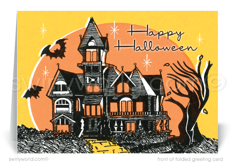 Vintage Mid-Century Retro 1950s-1960s MCM Haunted Mansion Halloween Greeting Cards