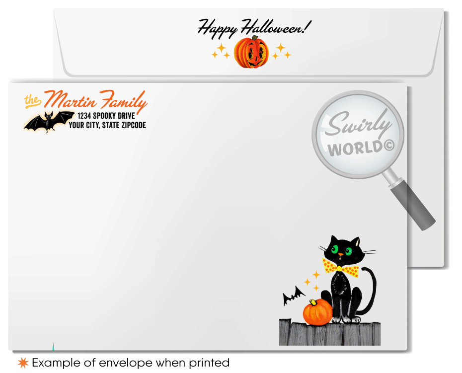 Vintage Kitsch 1940s-1950s Retro Halloween Greeting Cards - Boy, Girl & Jack-o'-Lantern Design