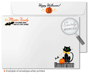 Vintage Kitsch 1940s-1950s Retro Halloween Greeting Cards - Boy, Girl & Jack-o'-Lantern Design