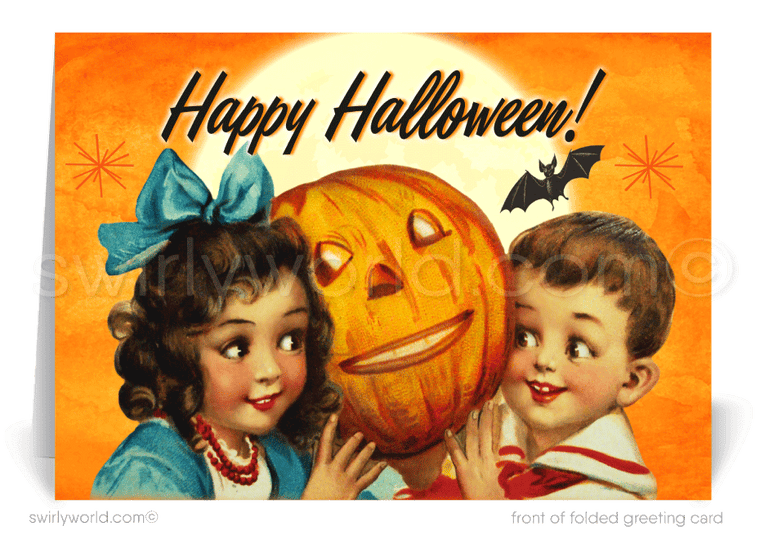 Mid-Century MCM Retro Kitsch Vintage 1940s-1950s Printed Halloween Greeting Cards