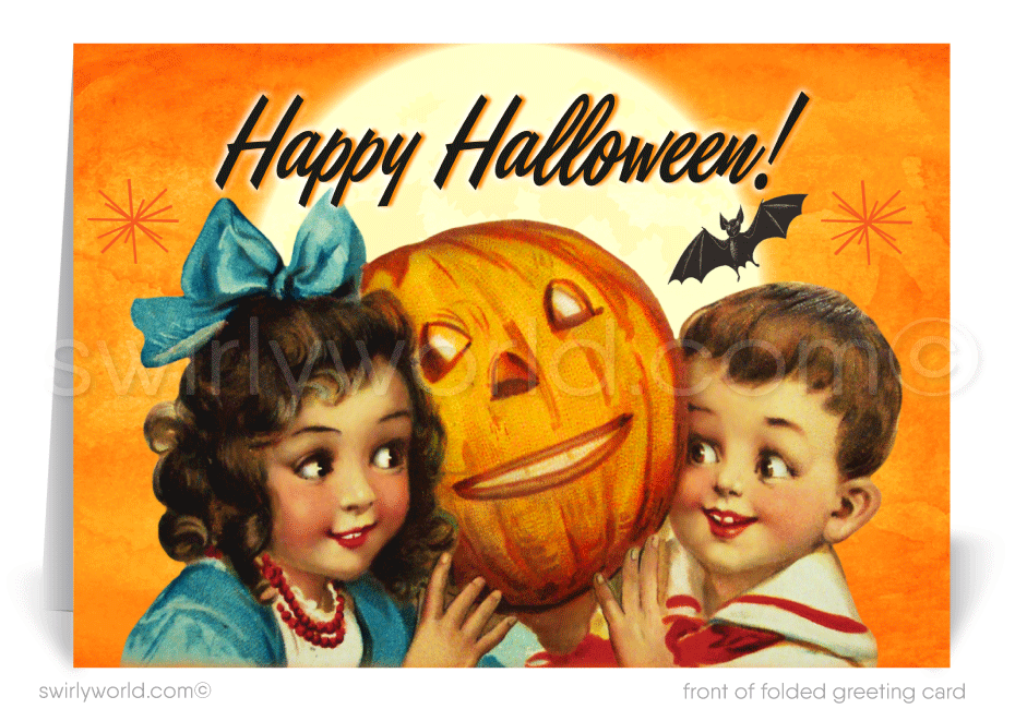 Mid-Century MCM Retro Kitsch Vintage 1940s-1950s Printed Halloween Greeting Cards
