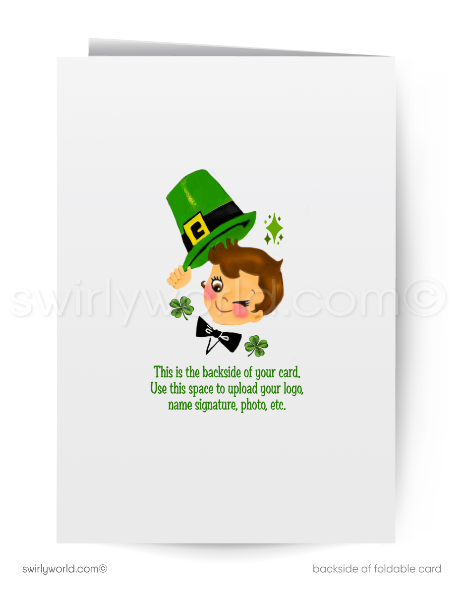 Vintage St. Patrick’s Day Greeting Card – 1940s-50s Retro Design – Customizable Client Appreciation Card