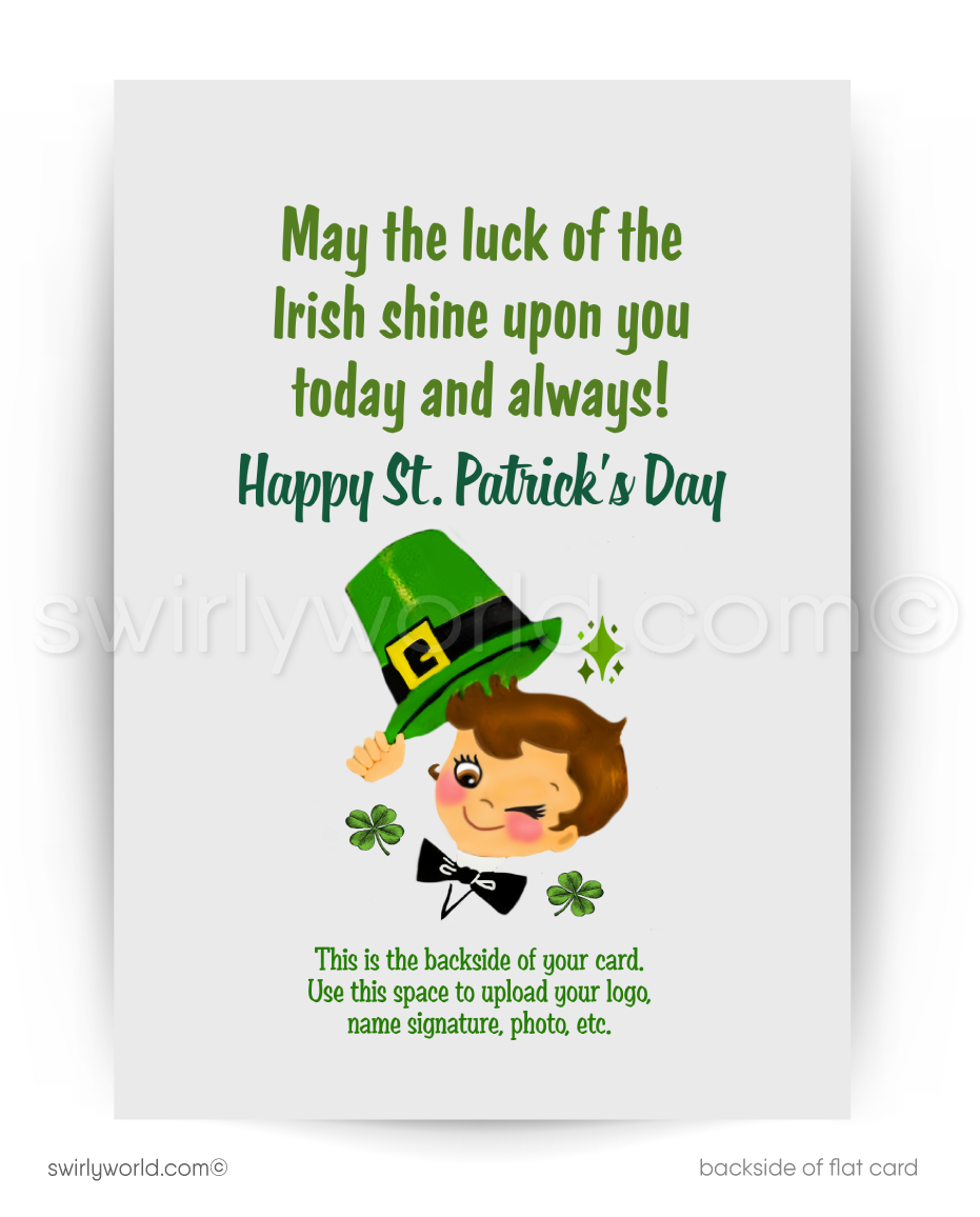 Vintage St. Patrick’s Day Greeting Card – 1940s-50s Retro Design – Customizable Client Appreciation Card
