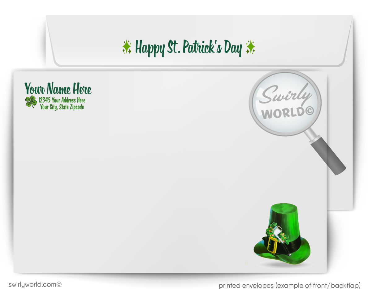 Vintage St. Patrick’s Day Greeting Card – 1940s-50s Retro Design – Customizable Client Appreciation Card