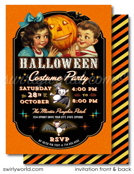 Vintage Kitsch Digital 1950s MCM Mid-Century Retro Halloween Costume Party Invitations